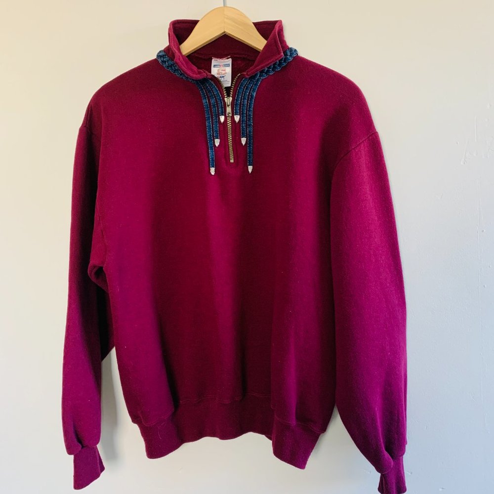 VINTAGE Denim Embellished Quarter Zip Sweatshirt